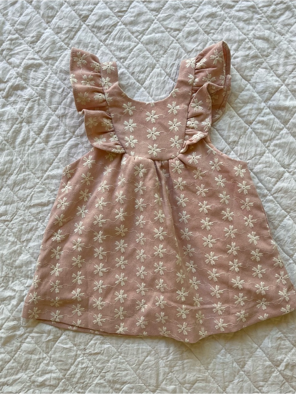 Pink Floral Embroidered Ruffle Strap Dress - Picture 3 of 3